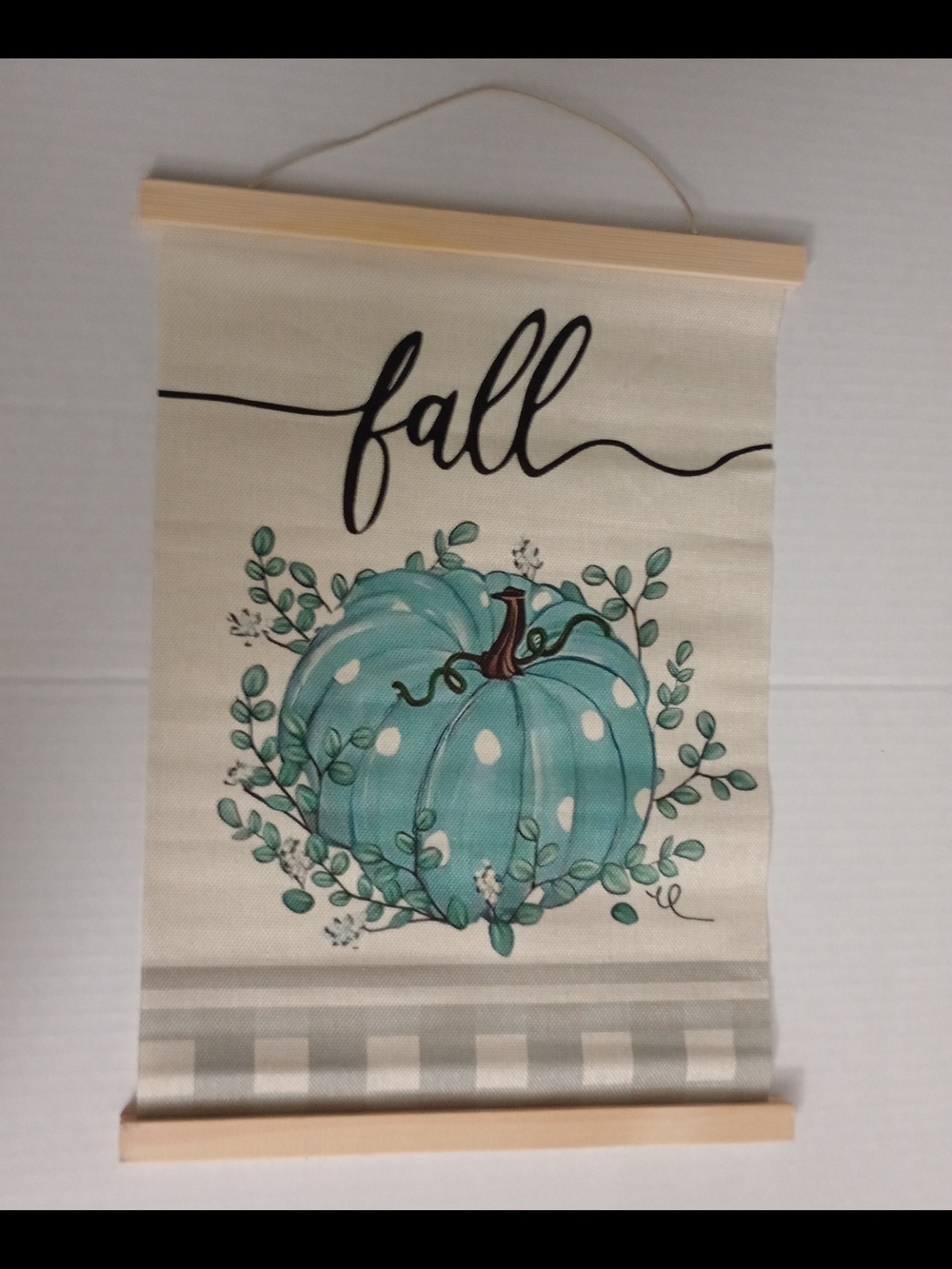 Fall Pumpkin Hanging Wall Decor Autumn Decoration Blue Buffalo Plaid 16.5" X 12"